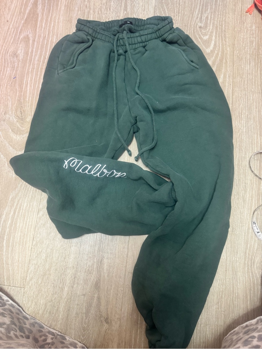 Malbon Forest Green Jogger Sweatpants with Embroidered Detail